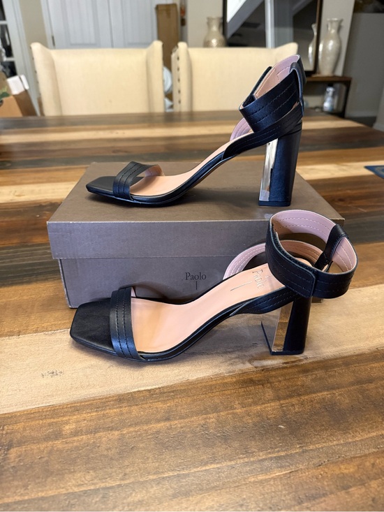 Paolo Shoes - Paolo Black Leather Block Heel Sandals with Square Heel